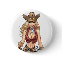 Sexy Cowgirl Country Girl with Guns by Al Rio Button