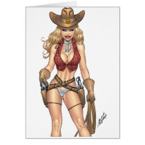 Sexy Cowgirl Country Girl with Guns by Al Rio Cards