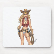 Sexy Cowgirl Country Girl with Guns by Al Rio mousepads by AlRioArt Sexy Cowgirl Country Girl with Guns by Al Rio mousepads
