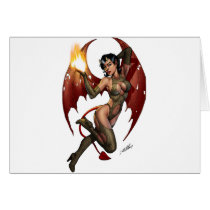 Sexy Devil Girl Pinup with Fire by Al Rio cards by AlRioArt Sexy Devil Girl Pinup with Fire by Al Rio cards