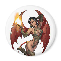 Sexy Devil Girl Pinup with Fire by Al Rio magnets by AlRioArt Sexy Devil Girl Pinup with Fire by Al Rio magnets