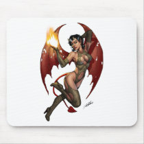 Sexy Devil Girl Pinup with Fire by Al Rio mousepads by AlRioArt Sexy Devil Girl Pinup with Fire by Al Rio mousepads