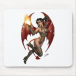 Sexy Devil Girl Pinup with Fire by Al Rio Mousepad