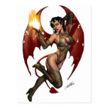 Sexy Devil Girl Pinup with Fire by Al Rio Post Cards