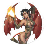 Sexy Devil Girl Pinup with Fire by Al Rio Round Stickers