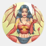 Sexy Devil Girl saying Come Here by Al Rio Round Stickers