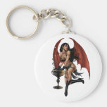 Sexy Devil Girl with a pot of evil. Art by Al Rio. Keychain