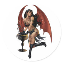 Sexy Devil Girl with a pot of evil. Art by Al Rio. Stickers