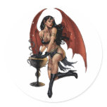 Sexy Devil Girl with a pot of evil. Art by Al Rio. stickers