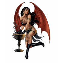 Sexy Devil Girl with a pot of evil. Art by Al Rio.