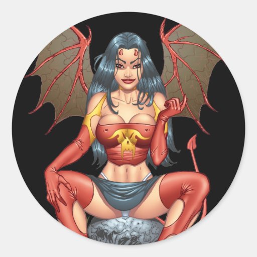 Sexy Devil saying Come Here by Al Rio Round Sticker