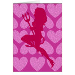 Sexy Devil Silhouette on Purple Leopard Hearts Greeting Cards