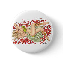 Sexy Elf Fairy in a Bed Of Red Roses by Al Rio Button