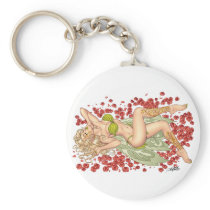 Sexy Elf Fairy in a Bed Of Red Roses by Al Rio Key Chain