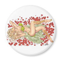 Sexy Elf Fairy in a Bed Of Red Roses by Al Rio Magnet