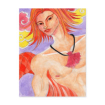Sexy Fire Red Merman Postcard postcards