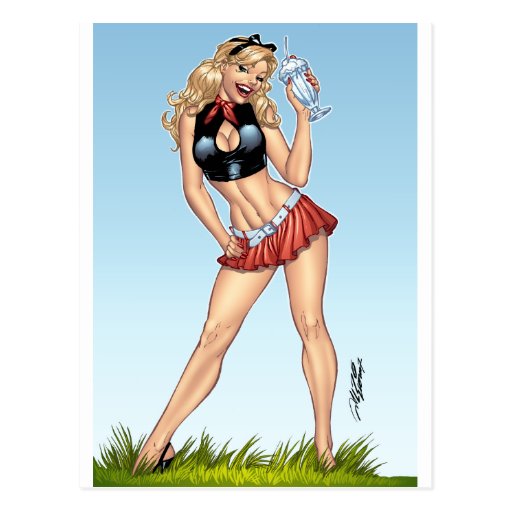 Sexy Ice Cream Milkshake Pin-up Girl by Al Rio Postcard