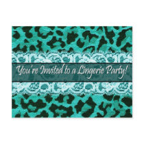 Sexy Lace Leopard Party Invitation (aqua) postcards