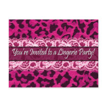 Sexy Lace Leopard Party Invitation (fuschia) postcards