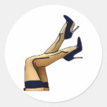Sexy Legs Blue Stiletto Heels Round Sticker