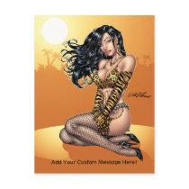 Sexy Leopard Skin Bikini Brunette Postcard Al Rio by AlRioArt Sexy Leopard Skin Bikini Brunette Postcard Al Rio