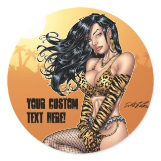 Customizable Sexy Leopard Skin Bikini Brunette Sticker - Al Rio sticker