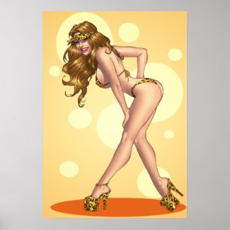 Sexy Leopard Skin Bikini Girl Pin-up by Al Rio print