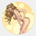 Sexy Leopard Skin Bikini Girl Pin-up by Al Rio Round Sticker