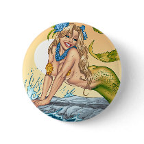 Sexy Mermaid by the Sea Shore by Al Rio Pinback Button