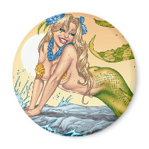 Sexy Mermaid by the Sea Shore by Al Rio Fridge Magnet