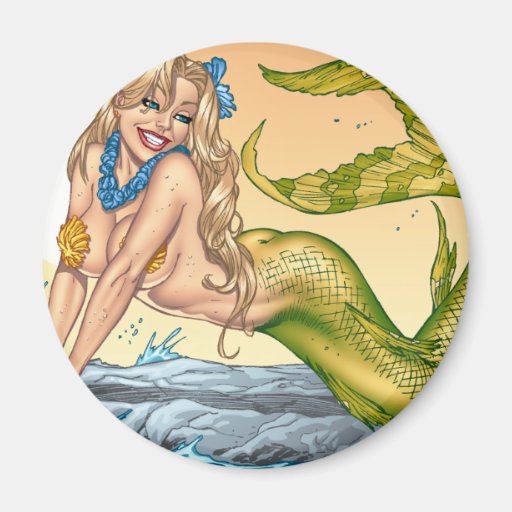 Sexy Mermaid by the Sea Shore by Al Rio Magnets