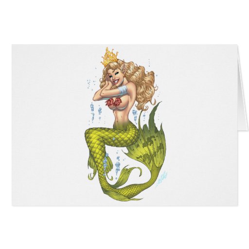 Sexy Mermaid in Green by the artist Al Rio Greeting Card