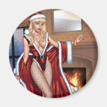 Sexy Ms Claus By The Fireplace in Fishnet Stocking Fridge Magnet