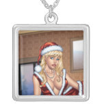 Sexy Ms Claus By The Fireplace in Fishnet Stocking Pendant