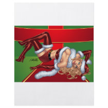 christmas, pinup, pin-up, sexy, claus, santa, winter, boots, short, skirt, blond, santa hat, boa, al rio, red, Flyer with custom graphic design