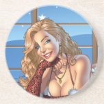 Sexy Ms Claus Santa's Wife in Lingerie by Al Rio Drink Coaster