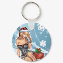 Sexy Ms Claus Santa's Wife in Lingerie by Al Rio keychains by AlRioArt Sexy Ms Claus Santa's Wife in Lingerie by Al Rio keychains