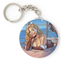 Sexy Ms Claus Santa's Wife in Lingerie by Al Rio Key Chain
