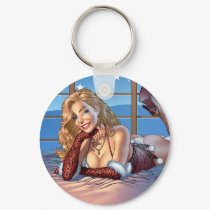 Sexy Ms Claus Santa's Wife in Lingerie by Al Rio keychains by AlRioArt Sexy Ms Claus Santa's Wife in Lingerie by Al Rio keychains
