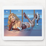 Sexy Ms Claus Santa's Wife in Lingerie by Al Rio Mouse Pad