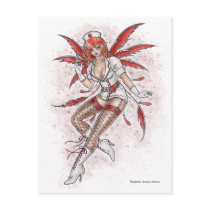 sexy, nurse, fairy, doctor, hospital, fae, faeries, elf, goth, gothic, punk, pinup, emo, anime, manga, lady, woman, girl, uniform, vampire, fantasy, art, painting, illutration, zerick, delphine, levesque, demers, medical, Postcard with custom graphic design
