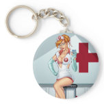 Sexy Nurse Pin-up Art Red Head by Al Rio Key Chains