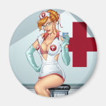 Sexy Nurse Pin-up Art Red Head by Al Rio Fridge Magnet