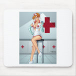 Sexy Nurse Pin-up Art Red Head by Al Rio Mouse Pad