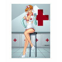 Sexy Nurse Pin-up Art Red Head by Al Rio