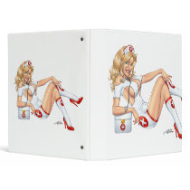 Sexy Nurse Pin-up pulling at Stockings by Al Rio 3 Ring Binder
