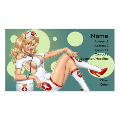 Sexy Nurse Pin-up pulling at Stockings by Al Rio Business Card Templates by 