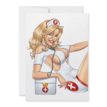 Sexy Nurse Pin-up pulling at Stockings by Al Rio Announcement
