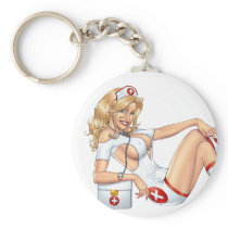 Sexy Nurse Pin-up pulling at Stockings by Al Rio Key Chains