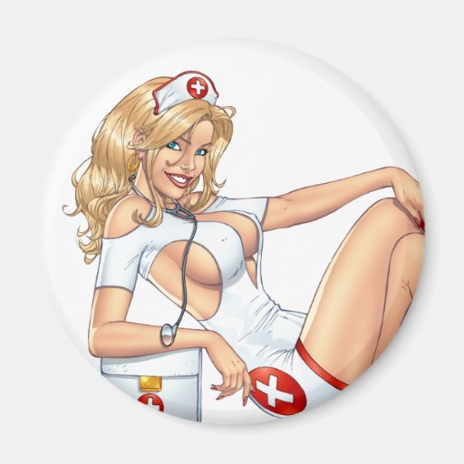 Sexy Nurse Pin-up pulling at Stockings by Al Rio Magnet